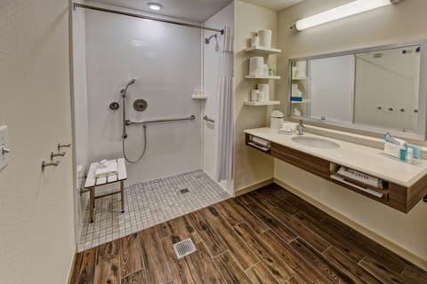 Studio, 1 King Bed, Accessible, Non Smoking (Roll In Shower) | Bathroom | Combined shower/tub, hair dryer, bathrobes, towels