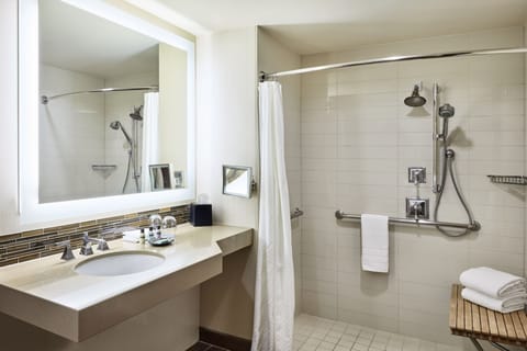 Separate tub and shower, eco-friendly toiletries, hair dryer, bathrobes
