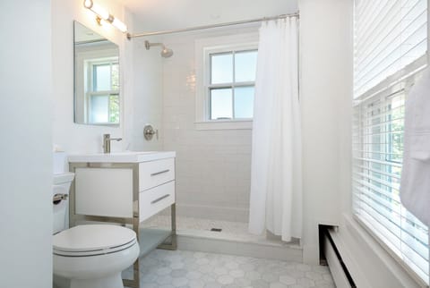 Deluxe King - Room 5 | Bathroom | Shower, hair dryer, bathrobes, towels