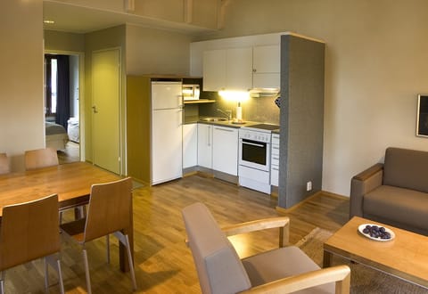 Apartment, 2 Bedrooms, Sauna | Private kitchenette | Full-size fridge, microwave, oven, stovetop