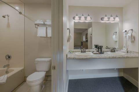 Standard Room, 2 Queen Beds (Pet Friendly) | Bathroom | Hair dryer, towels, soap, shampoo