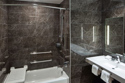 Room, 2 Double Beds | Bathroom | Rainfall showerhead, hair dryer, towels