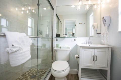 Standard Room, 1 King Bed, Courtyard View | Bathroom | Shower, free toiletries, hair dryer, towels