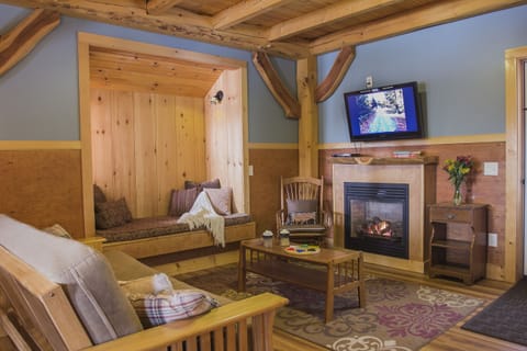 Cabin 1 (Pet Free) - Peak Perspective  | Living room | Flat-screen TV, fireplace, DVD player