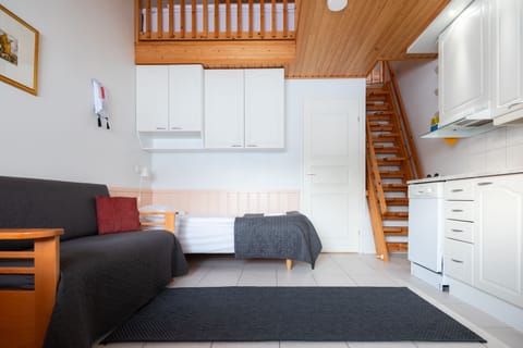 Economy Studio, Kitchen (Loft, Sauna) | Soundproofing, free cribs/infant beds, bed sheets