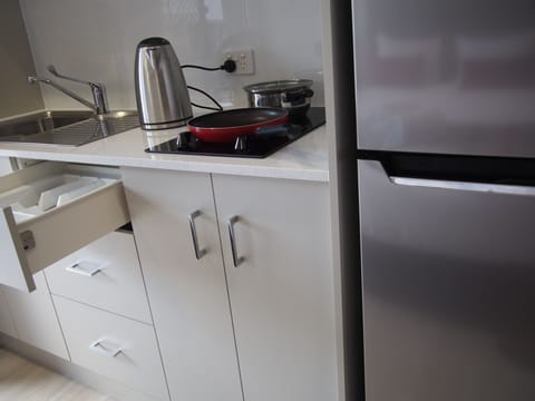 Superior Queen Studio  | Private kitchenette | Full-size fridge, microwave, stovetop, electric kettle