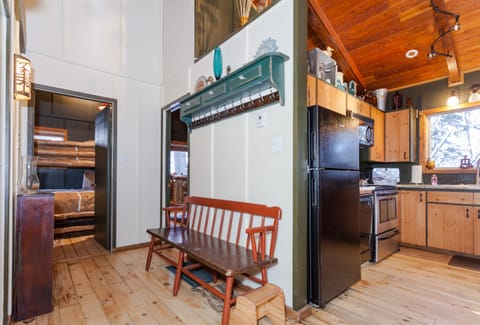 Treehouse by the Stream | Private kitchen | Full-size fridge, microwave, oven, stovetop