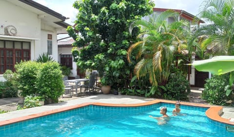 Outdoor pool, sun loungers