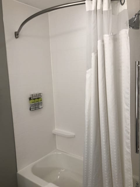 Combined shower/tub, free toiletries, hair dryer, towels