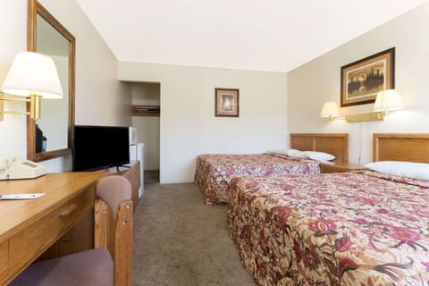 Room, 2 Queen Beds | Desk, blackout drapes, iron/ironing board, free WiFi