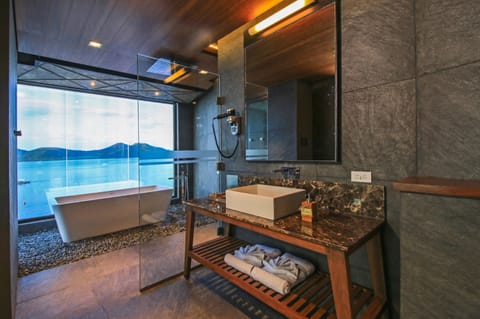 Panorama Suite | Bathroom | Shower, rainfall showerhead, free toiletries, hair dryer