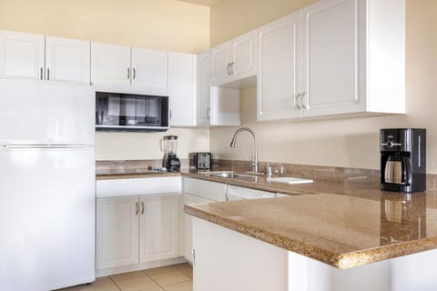 Full-size fridge, microwave, stovetop, dishwasher