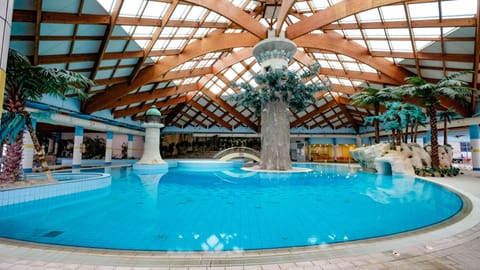 Indoor pool, seasonal outdoor pool, lifeguards on site