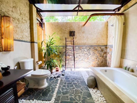 Bungalow, Beachfront | Bathroom | Designer toiletries, hair dryer, bathrobes, slippers