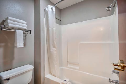 Combined shower/tub, hair dryer, towels