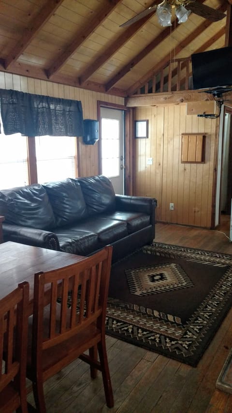 Cabin, Fireplace (Private Queen C40) | Living area | Flat-screen TV