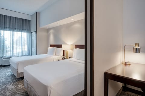Suite, 2 Double Beds | Premium bedding, desk, blackout drapes, iron/ironing board