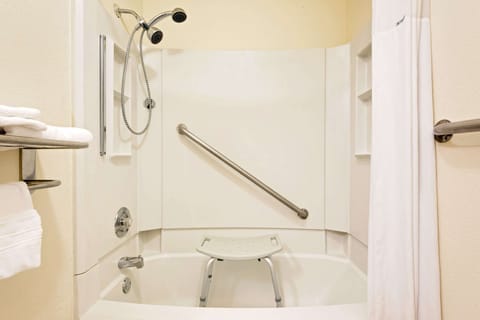 Room, 1 Queen Bed, Accessible | Bathroom | Combined shower/tub, free toiletries, hair dryer, towels