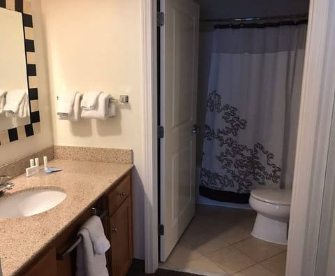 Combined shower/tub, hair dryer, towels