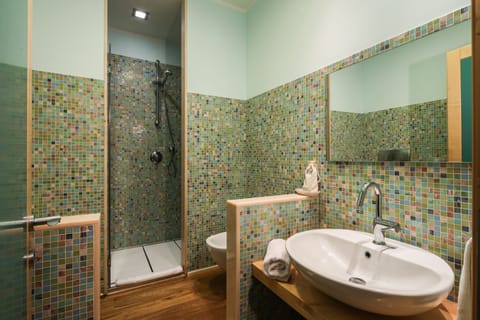 Combined shower/tub, hair dryer, towels, shampoo