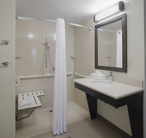 Suite, 1 Bedroom, Kitchen (1 Qn, Comm, Roll In Shwr) | Bathroom | Free toiletries, hair dryer, towels