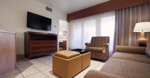 Standard Suite, 2 Bedrooms | Living room | 27-inch TV with cable channels, DVD player