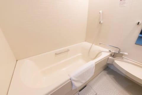 Combined shower/tub, free toiletries, hair dryer, slippers