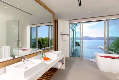 Villa, 1 King Bed, Ocean View (Top Floor Pool) | Bathroom | Shower, eco-friendly toiletries, hair dryer, bathrobes