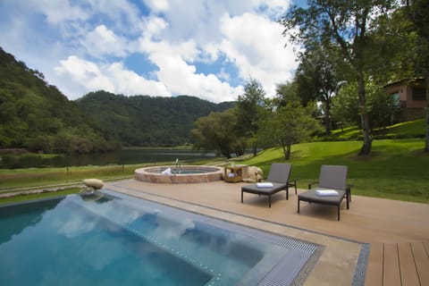 Outdoor pool, pool umbrellas