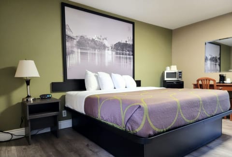 Room, 1 King Bed, Non Smoking | Desk, iron/ironing board, bed sheets, alarm clocks