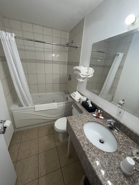 Room, 1 King Bed, Non Smoking | Bathroom | Combined shower/tub, hair dryer, towels