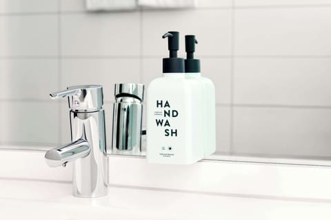 Eco-friendly toiletries, hair dryer, towels