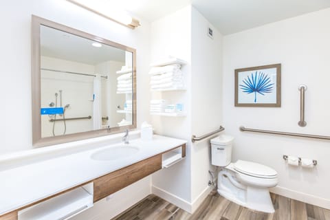 Studio, 1 King Bed, Accessible, Non Smoking (mob/hearing acc w/ roll-in shower) | Bathroom | Combined shower/tub, hair dryer, towels