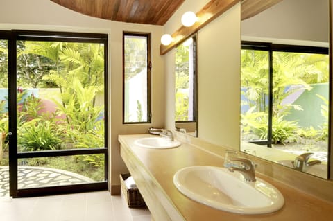 Beachfront Bungalow 2 Full Size Bed | Bathroom | Shower, rainfall showerhead, eco-friendly toiletries, hair dryer