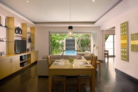 Villa, 1 Bedroom, Private Pool | Living area | 32-inch LCD TV with cable channels, TV, DVD player
