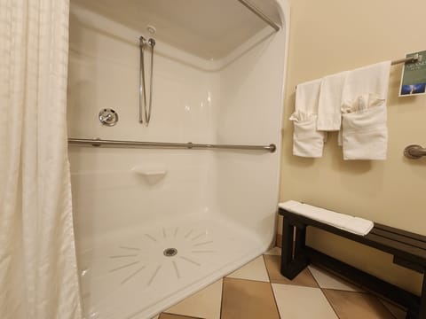 Room, 1 King Bed, Accessible | Bathroom | Free toiletries, hair dryer, towels, soap
