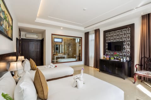 Deluxe Twin Room, Balcony, Pool View | Premium bedding, minibar, in-room safe, desk