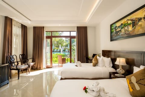 Deluxe Twin Room, Balcony, Pool View | Premium bedding, minibar, in-room safe, desk