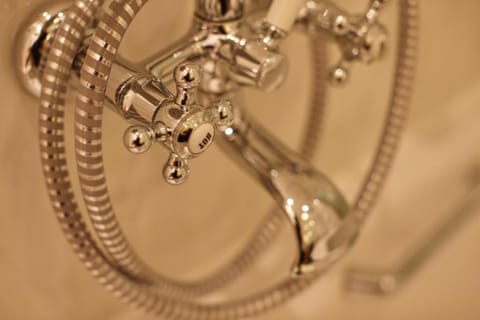 Combined shower/tub, hair dryer, bathrobes, slippers