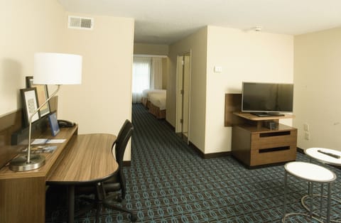 Suite, 2 Queen Beds | Desk, laptop workspace, soundproofing, iron/ironing board