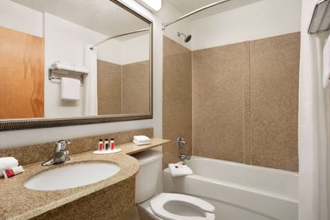 Combined shower/tub, hair dryer, towels