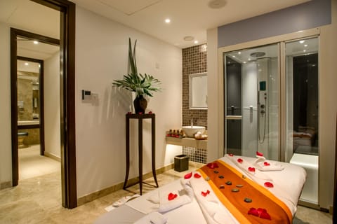 Sauna, steam room, body treatments, deep-tissue massages