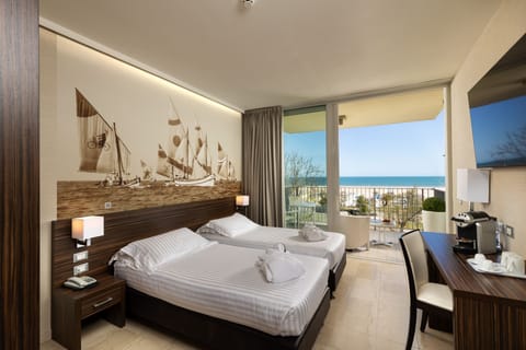 Privilege, Room with 2 single beds, terrace, sea view | Minibar, in-room safe, desk, blackout drapes