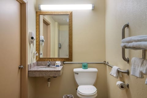 Combined shower/tub, free toiletries, hair dryer, towels