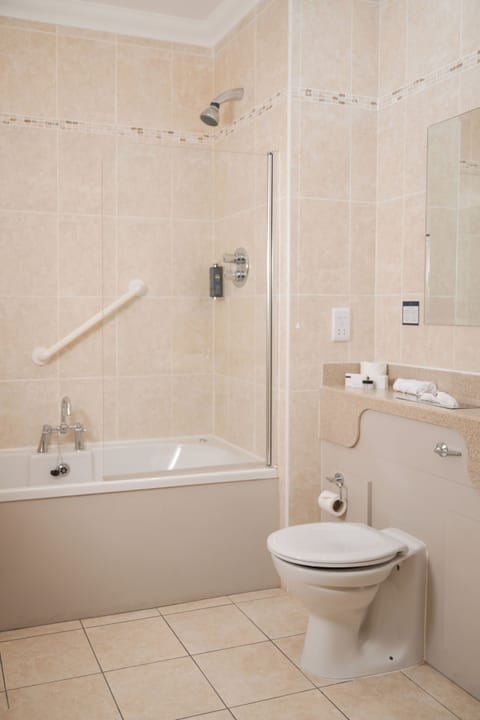 Accessible Double/ Twin/ Family | Bathroom | Hair dryer, towels, soap, shampoo