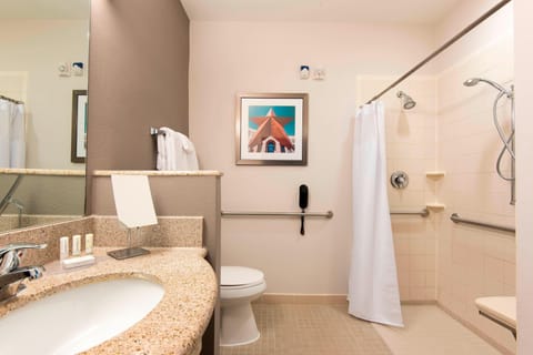 Room, 2 Queen Beds (Hearing Accessible) | Bathroom | Combined shower/tub, free toiletries, hair dryer, towels