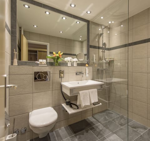 Hair dryer, bathrobes, towels