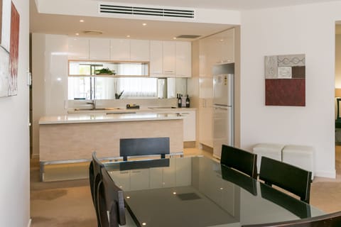 2 Bedroom Pool View Apartment | Private kitchen | Full-size fridge, microwave, oven, stovetop