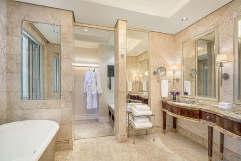 St Regis, Suite, 1 Bedroom | Bathroom | Separate tub and shower, deep soaking tub, hydromassage showerhead