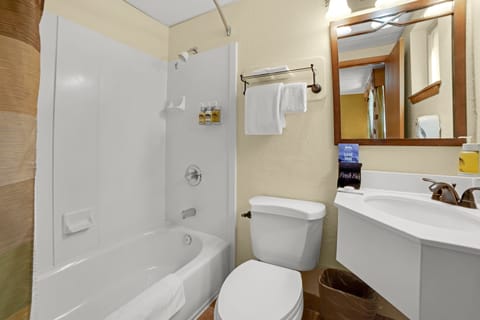 Single King | Bathroom | Combined shower/tub, hair dryer, bathrobes, towels